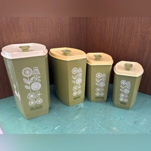 Vintage 70s Lustro Ware avocado green canister set